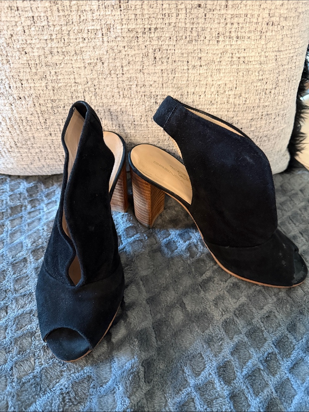 Women’s Black Suede Peep-Toe Block Heel Slingback